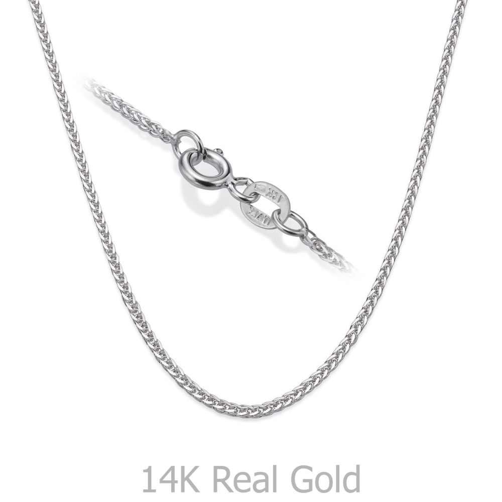 Gold Chains | 14K White Gold Spiga Chain Necklace 0.8mm Thick, 19.5