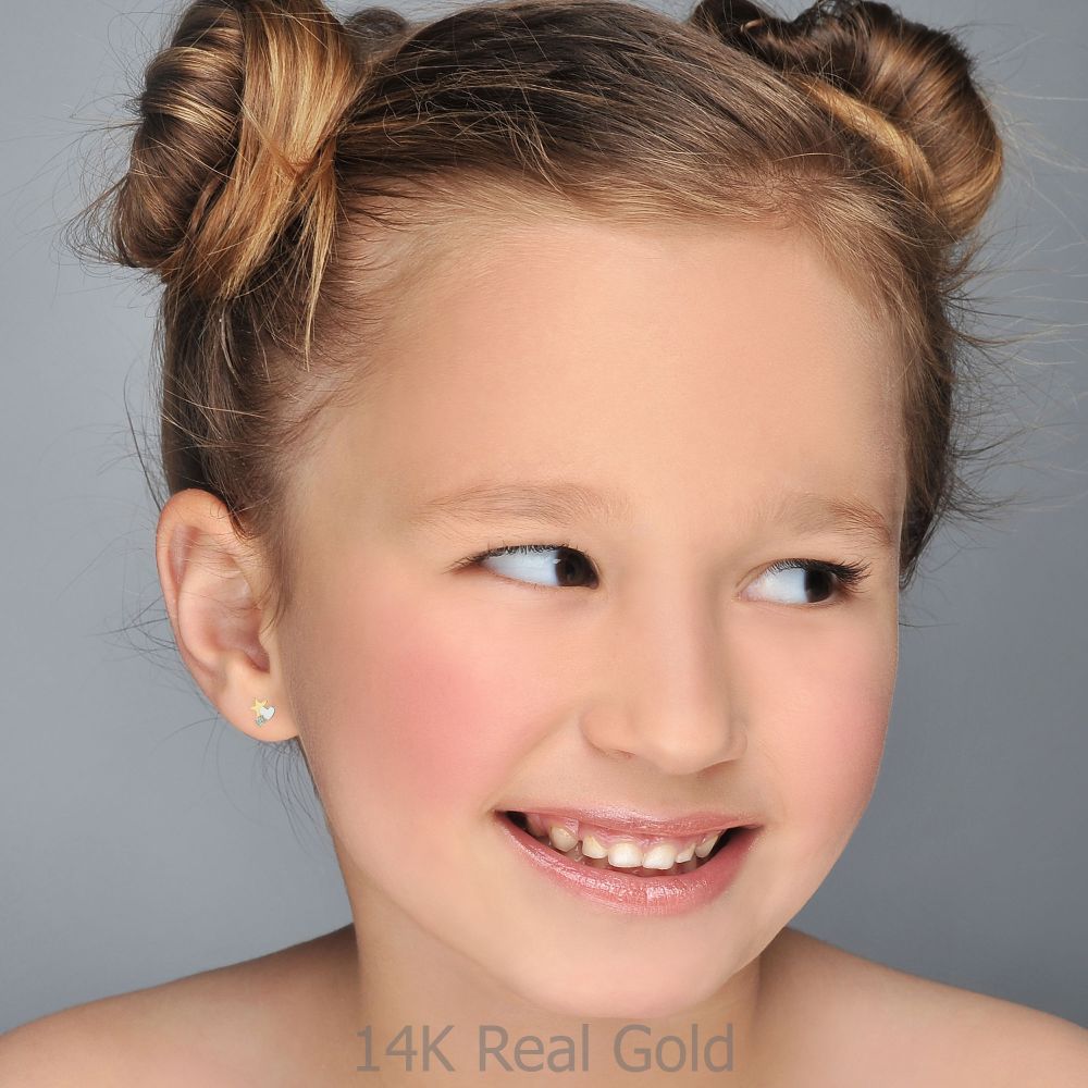Girl's Jewelry | 14K Yellow Gold Kid's Stud Earrings - Twinkling Star