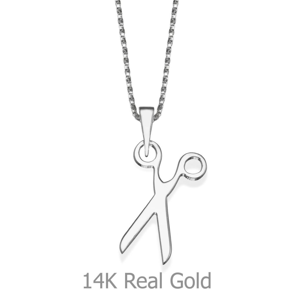 Girl's Jewelry | Pendant and Necklace in 14K White Gold - Silver Shears
