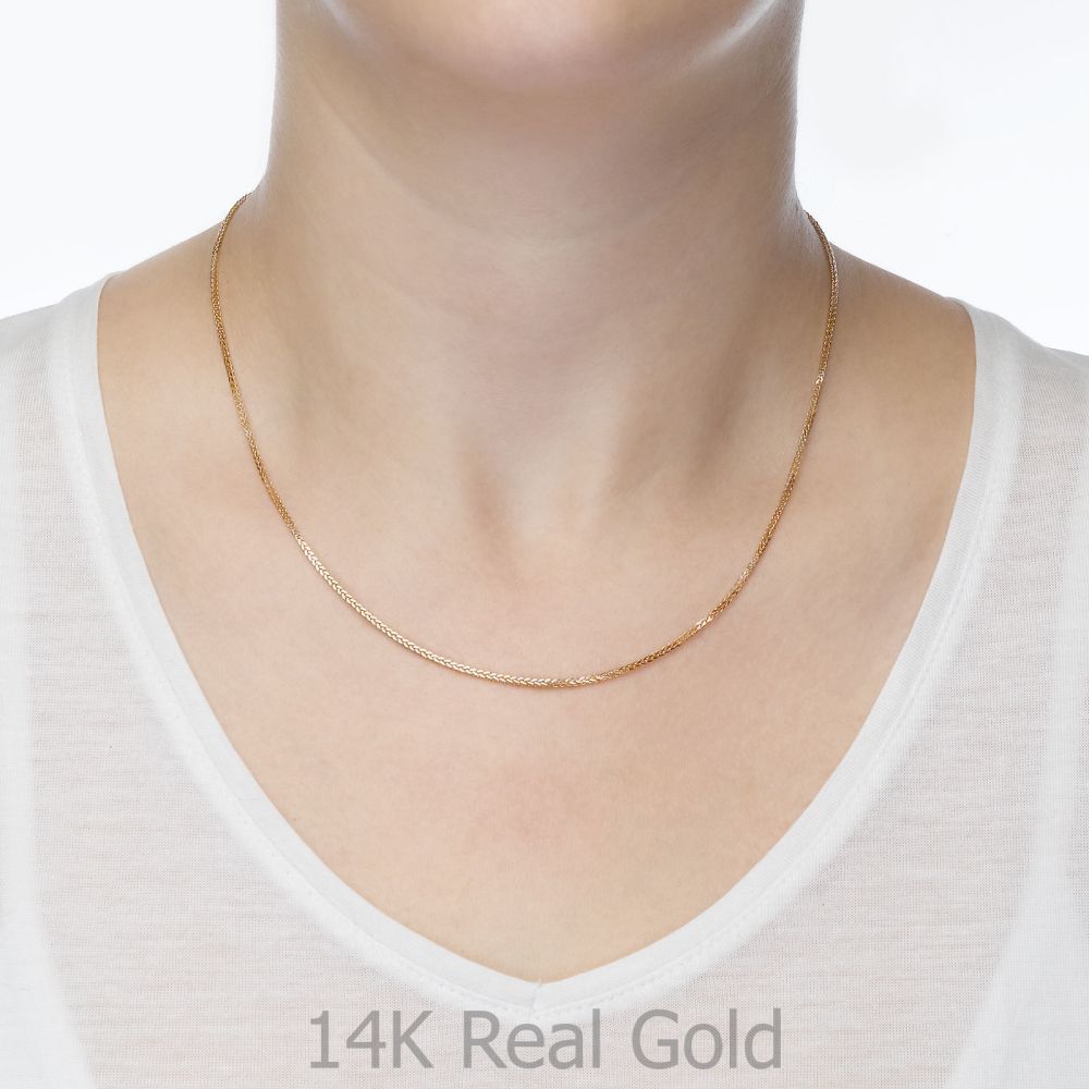 Gold Chains | 14K Yellow Gold Spiga Chain Necklace 1mm Thick, 17.7