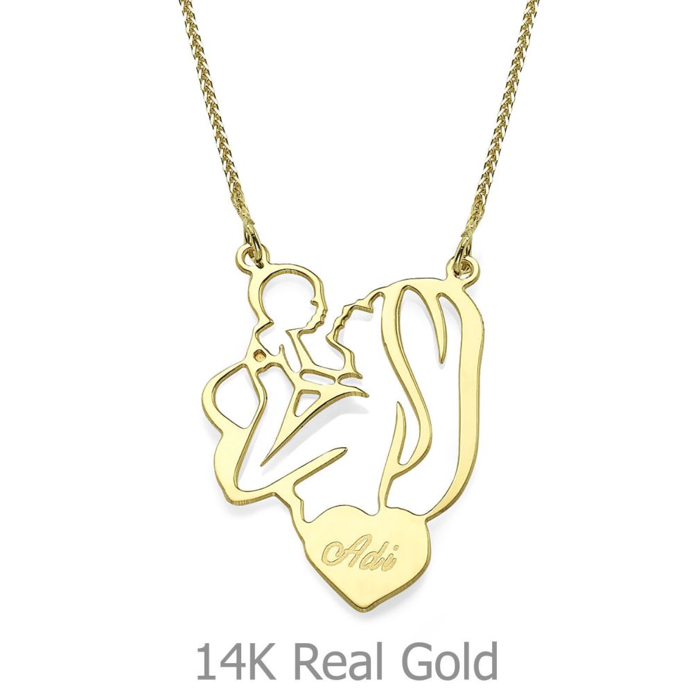 Personalized Necklaces | 14k Yellow gold women's pandant - Mother and Child
