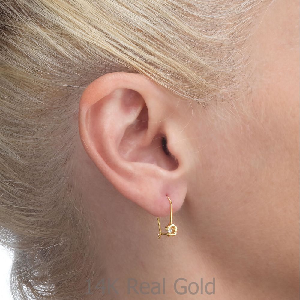 Gold Earrings | Dangle Earrings in14K Yellow Gold - Hope Flower