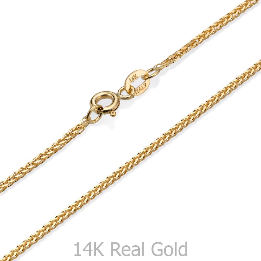 Gold Chains | 14K White & Yellow Gold Spiga Chain Necklace 1mm Thick, 17.7