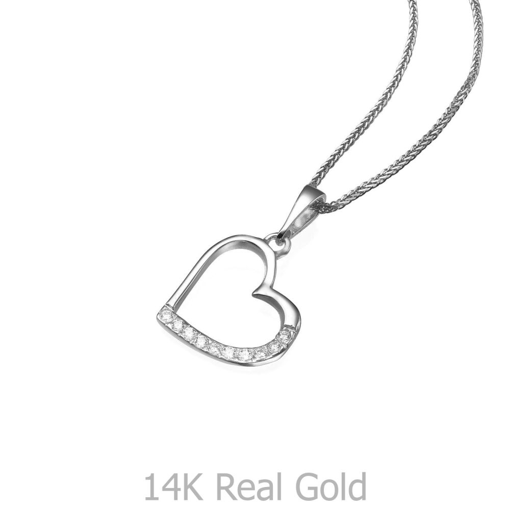 Women’s Gold Jewelry | White Gold Pendant - Glittering Heart