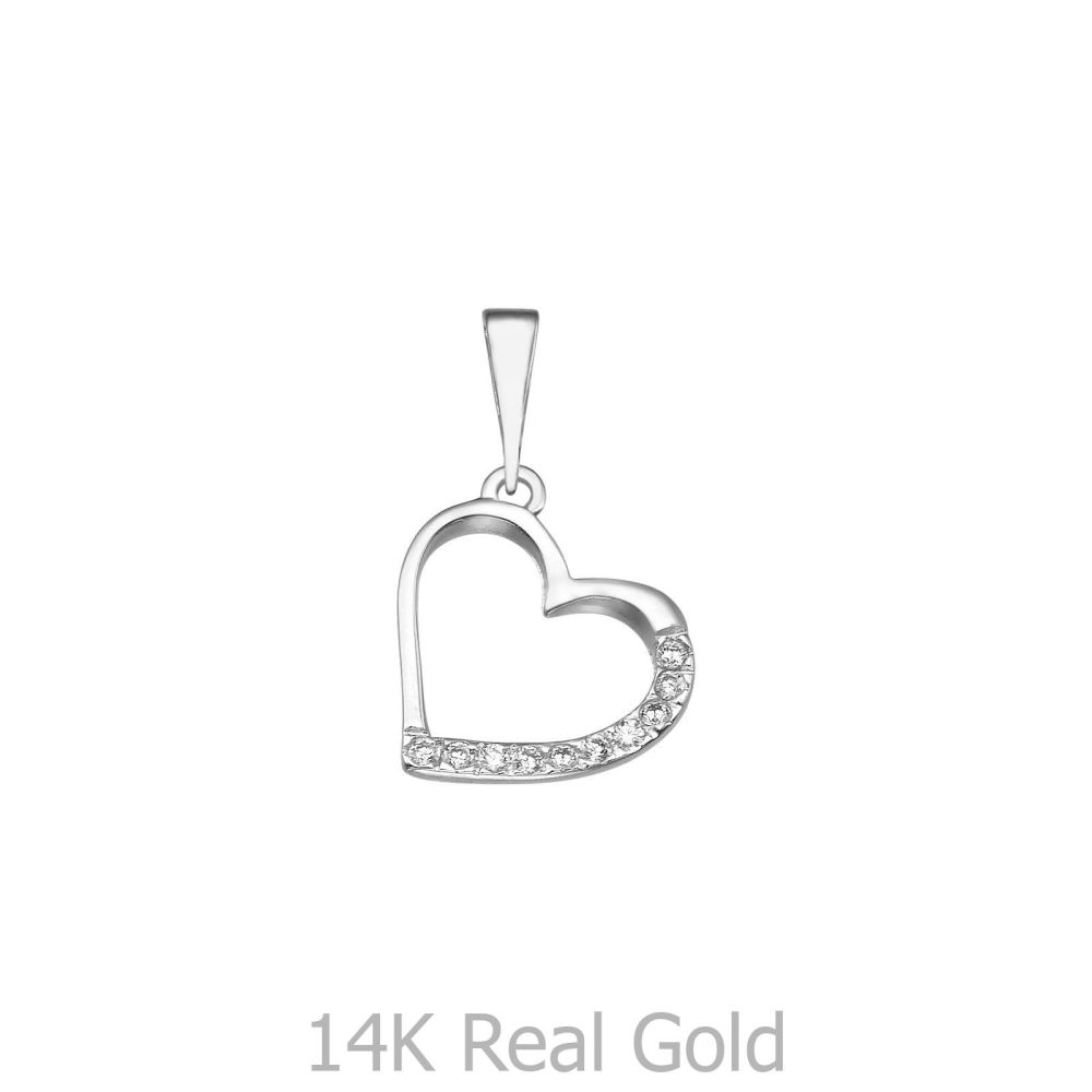 Women’s Gold Jewelry | White Gold Pendant - Glittering Heart