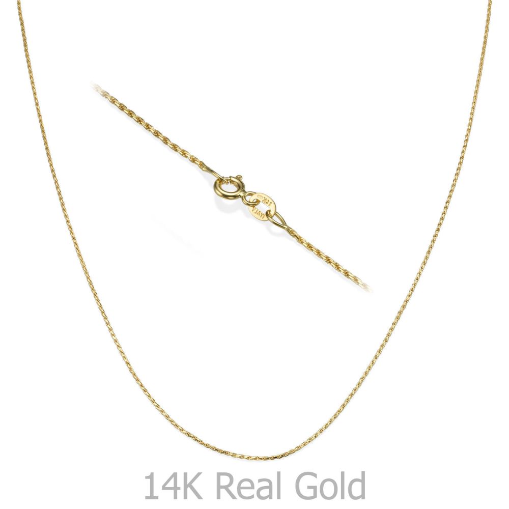 Gold Chains | 14K Yellow Gold Rope Chain Necklace 1mm Thick, 17.7