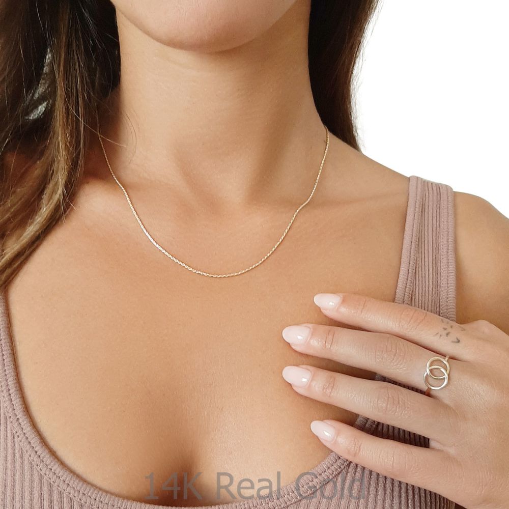 Gold Chains | 14K Yellow Gold Rope Chain Necklace 1mm Thick, 17.7