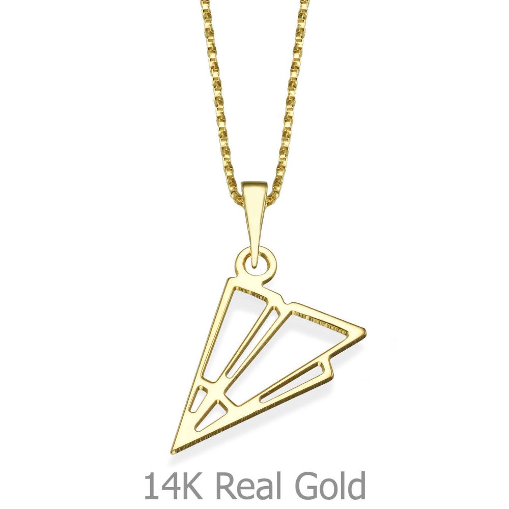 Girl's Jewelry | Pendant and Necklace in 14K Yellow Gold - Paper Airplane