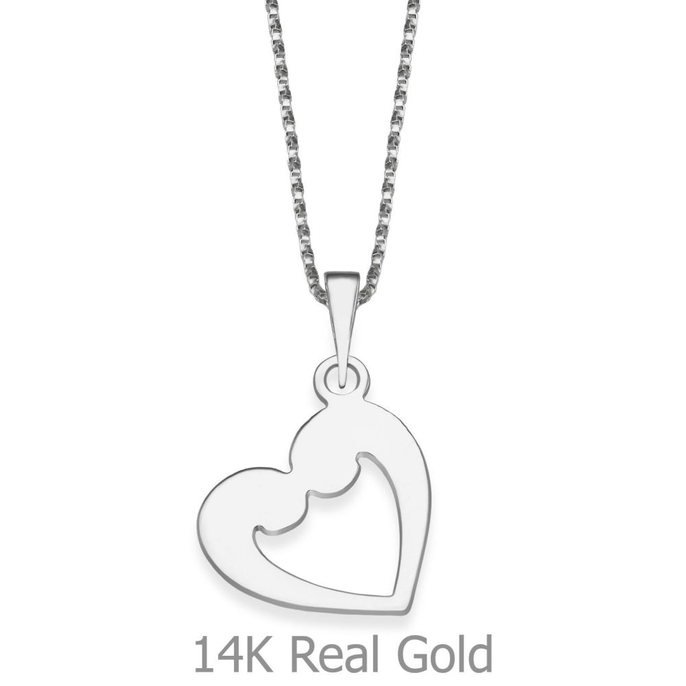 Girl's Jewelry | Pendant and Necklace in 14K White Gold - Lovebirds Heart
