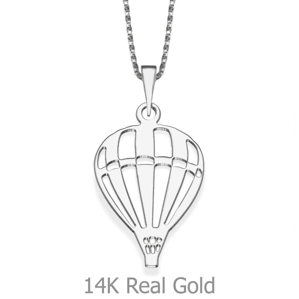 Girl's Jewelry | Pendant and Necklace in 14K White Gold - Hot Air Baloon