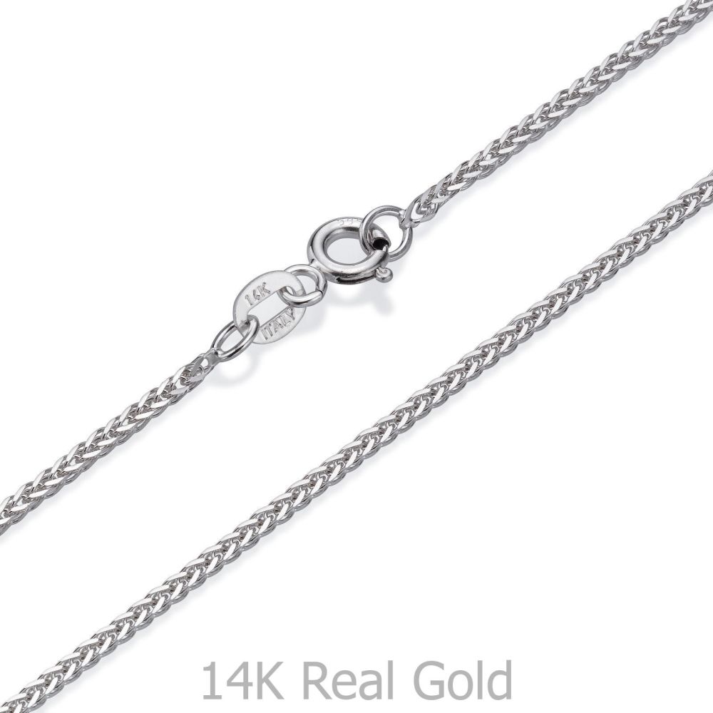 Gold Chains | 14K White Gold Spiga Chain Necklace 1mm Thick, 17.7