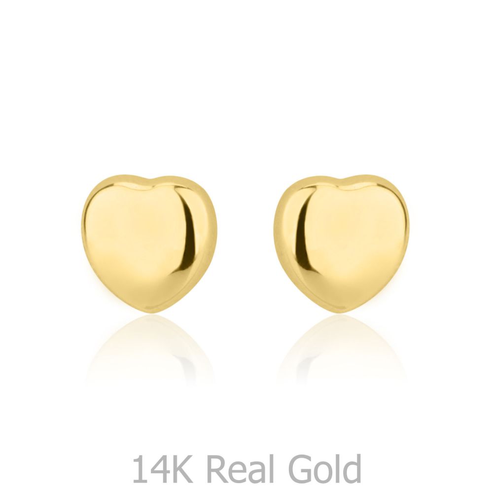 Girl's Jewelry | 14K Yellow Gold Kid's Stud Earrings - Classic Plan Heart