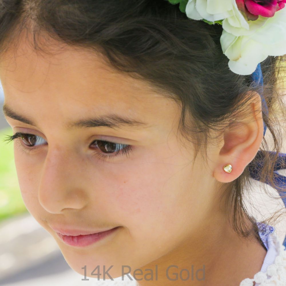 Girl's Jewelry | 14K Yellow Gold Kid's Stud Earrings - Classic Plan Heart