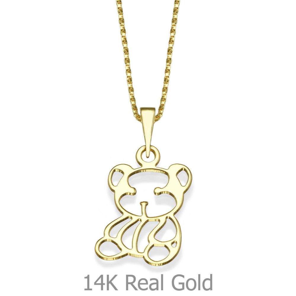 Girl's Jewelry | Pendant and Necklace in 14K Yellow Gold - Ted the Teddy