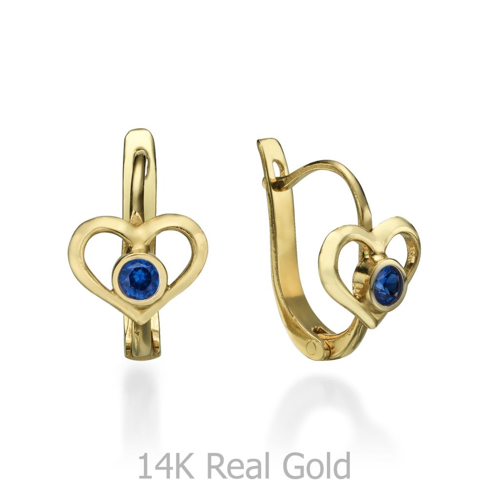 Gold Earrings | Dangle Tight Earrings in14K Yellow Gold - Grand Heart