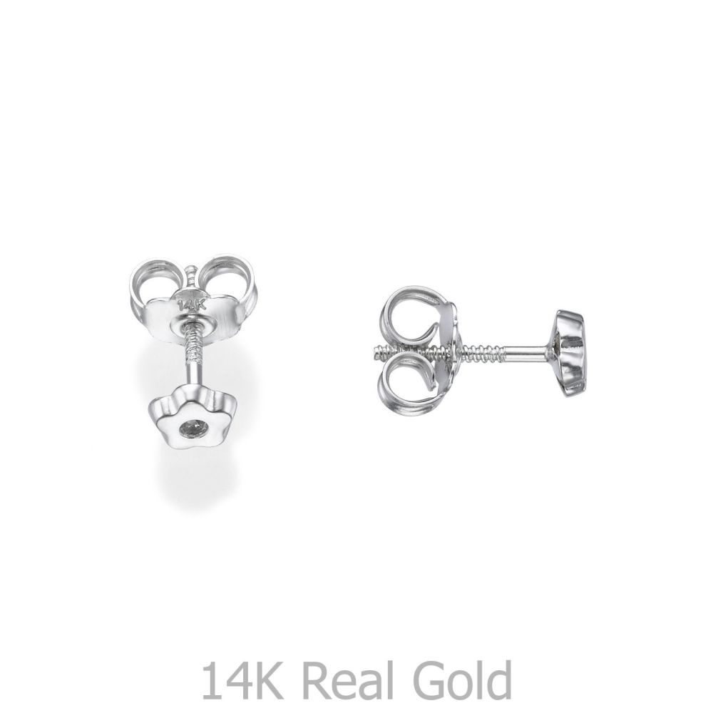 Girl's Jewelry | 14K White Gold Kid's Stud Earrings - Tiny Sparkling Flower