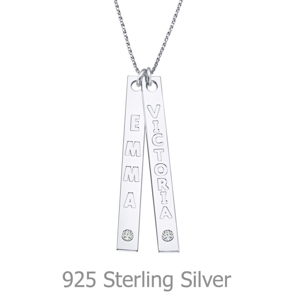 Personalized Necklaces | Bar Necklace with Personalized Engraving, in 925 Silver with Diamonds