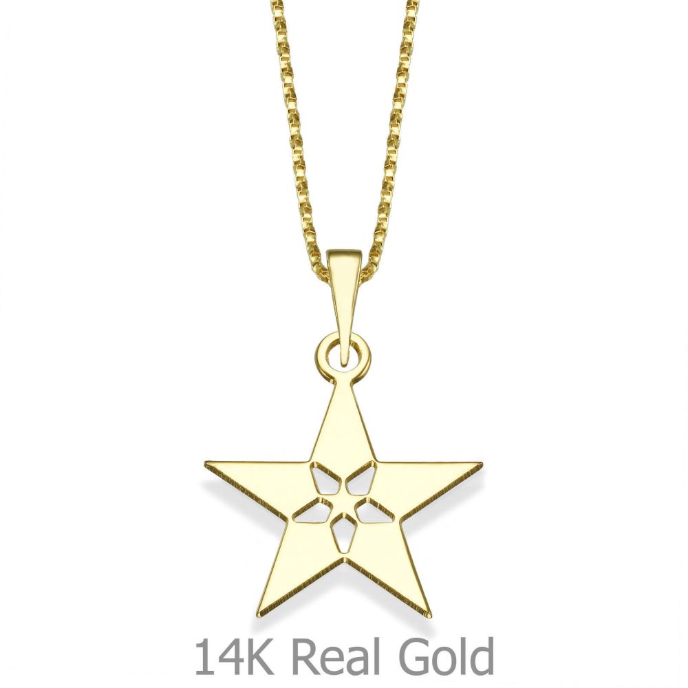 Girl's Jewelry | Pendant and Necklace in 14K Yellow Gold - Trio of Stars