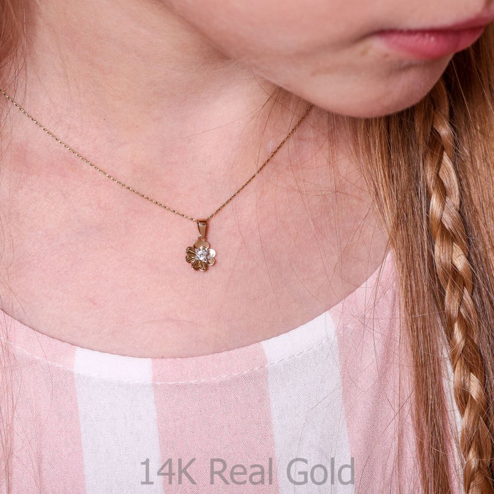 Girl's Jewelry | Pendant and Necklace in Yellow Gold - Rosebud