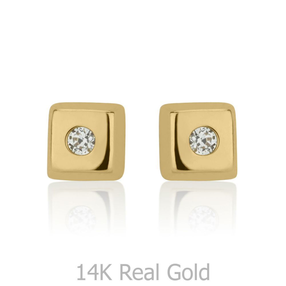 Girl's Jewelry | 14K Yellow Gold Kid's Stud Earrings - Sparkling Square