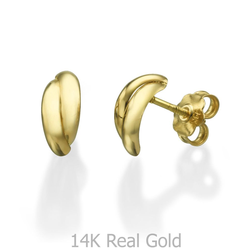 Girl's Jewelry | 14K Yellow Gold Kid's Stud Earrings - Smooth Crescents