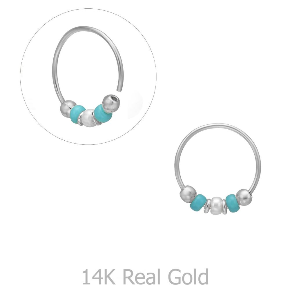 Piercing | Helix / Tragus Piercing in 14K White Gold with Turquoise Beads - Small