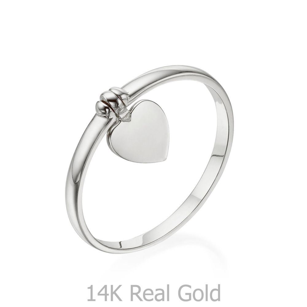 Women’s Gold Jewelry | Ring with Charm in 14K White Gold - Heart Charm