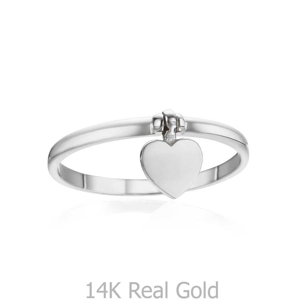 Women’s Gold Jewelry | Ring with Charm in 14K White Gold - Heart Charm