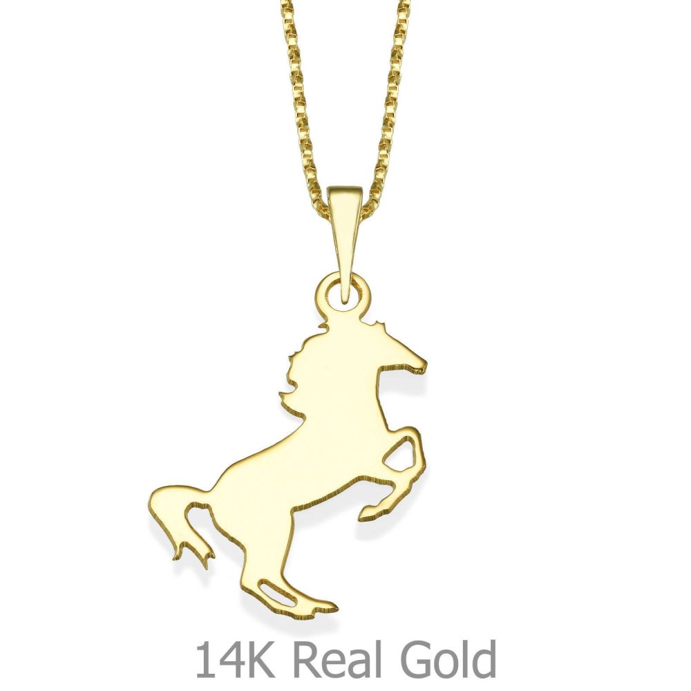 Girl's Jewelry | Pendant and Necklace in 14K Yellow Gold - Noble Horse