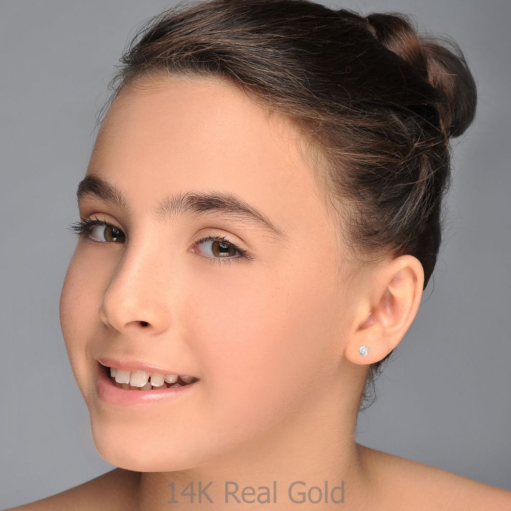 Girl's Jewelry | 14K White Gold Kid's Stud Earrings - Katia Circle