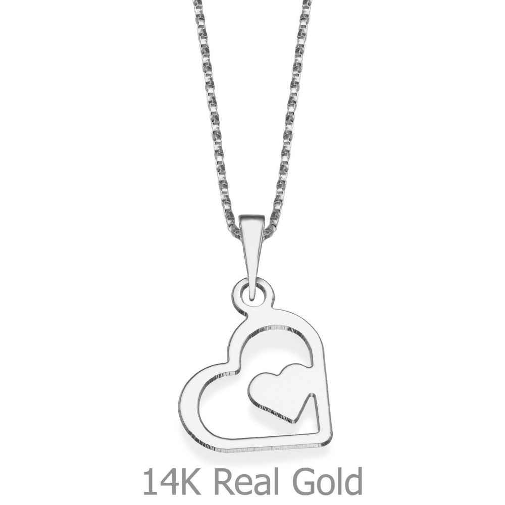 Girl's Jewelry | Pendant and Necklace in 14K White Gold - Wondrous Heart
