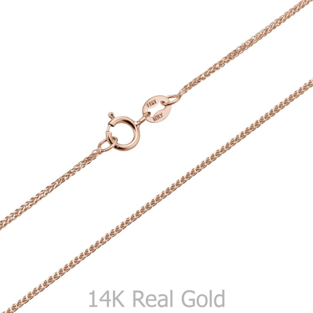Gold Chains | 14K Rose Gold Spiga Chain Necklace 0.8mm Thick, 23.6