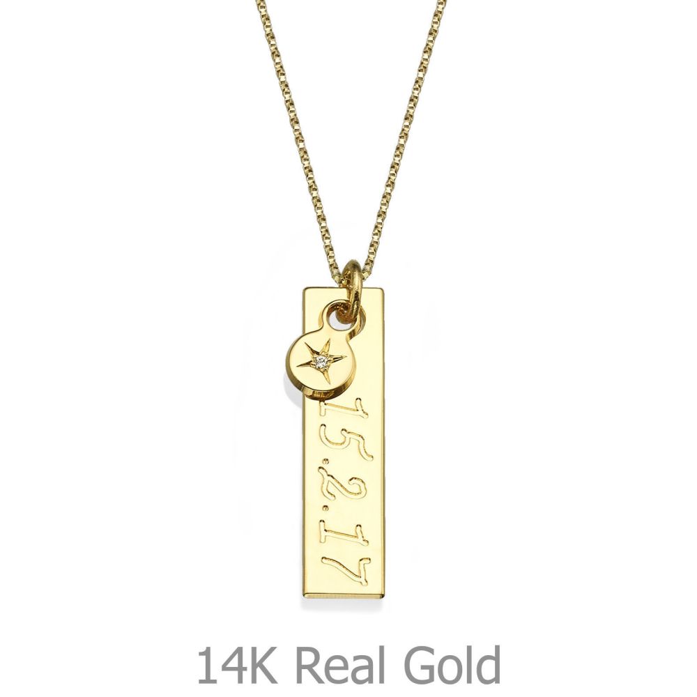 Personalized Necklaces | Necklace and Vertical Bar Pendant with a Star Diamond in Yellow Gold 