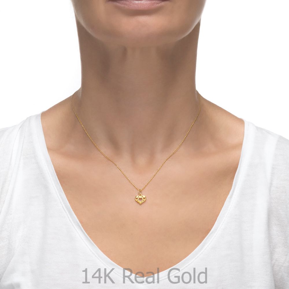 Girl's Jewelry | Pendant and Necklace in Yellow Gold - Heart of Love