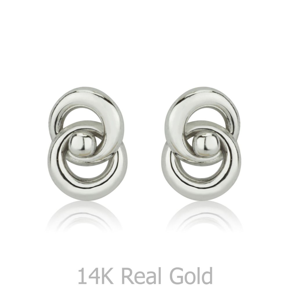 Girl's Jewelry | 14K White Gold Kid's Stud Earrings - Linked Circles