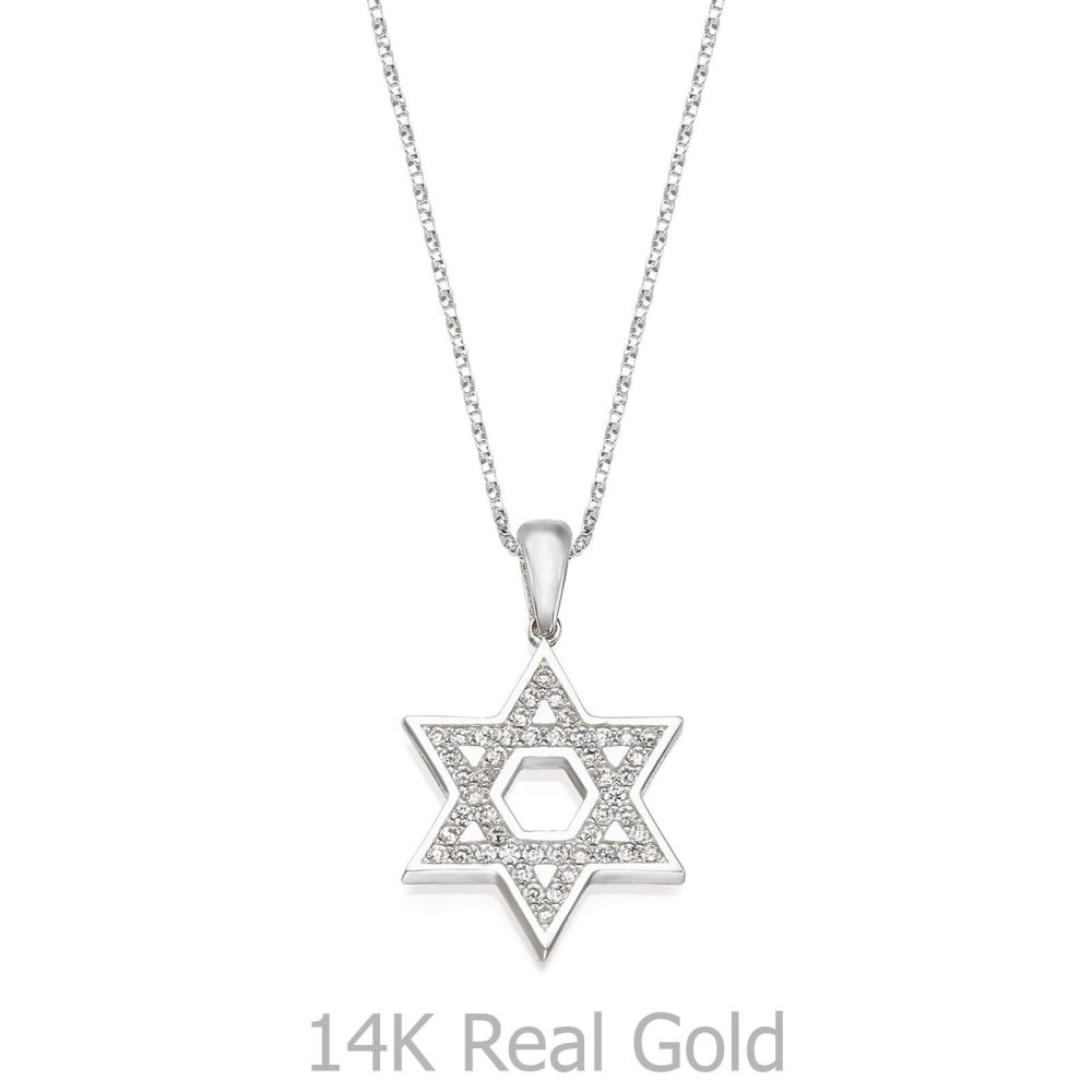 Women’s Gold Jewelry | 14K White  Gold Women's Pendant - Sparkling Star of David