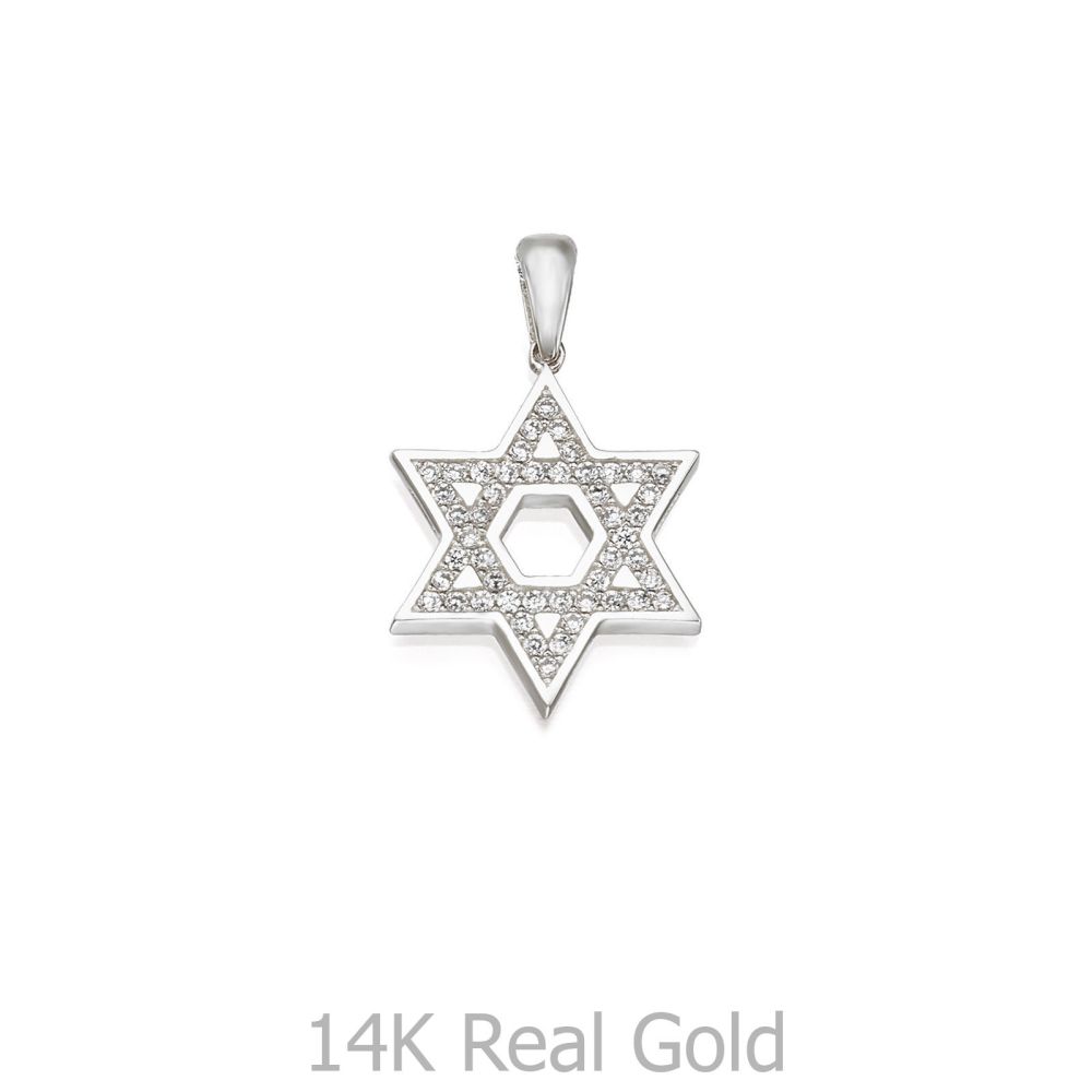 Women’s Gold Jewelry | 14K White  Gold Women's Pendant - Sparkling Star of David