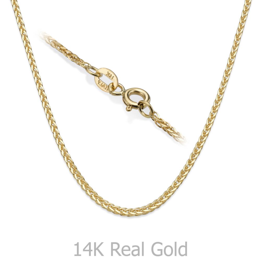 Gold Chains | 14K Yellow Gold Spiga Chain Necklace 1mm Thick, 19.5