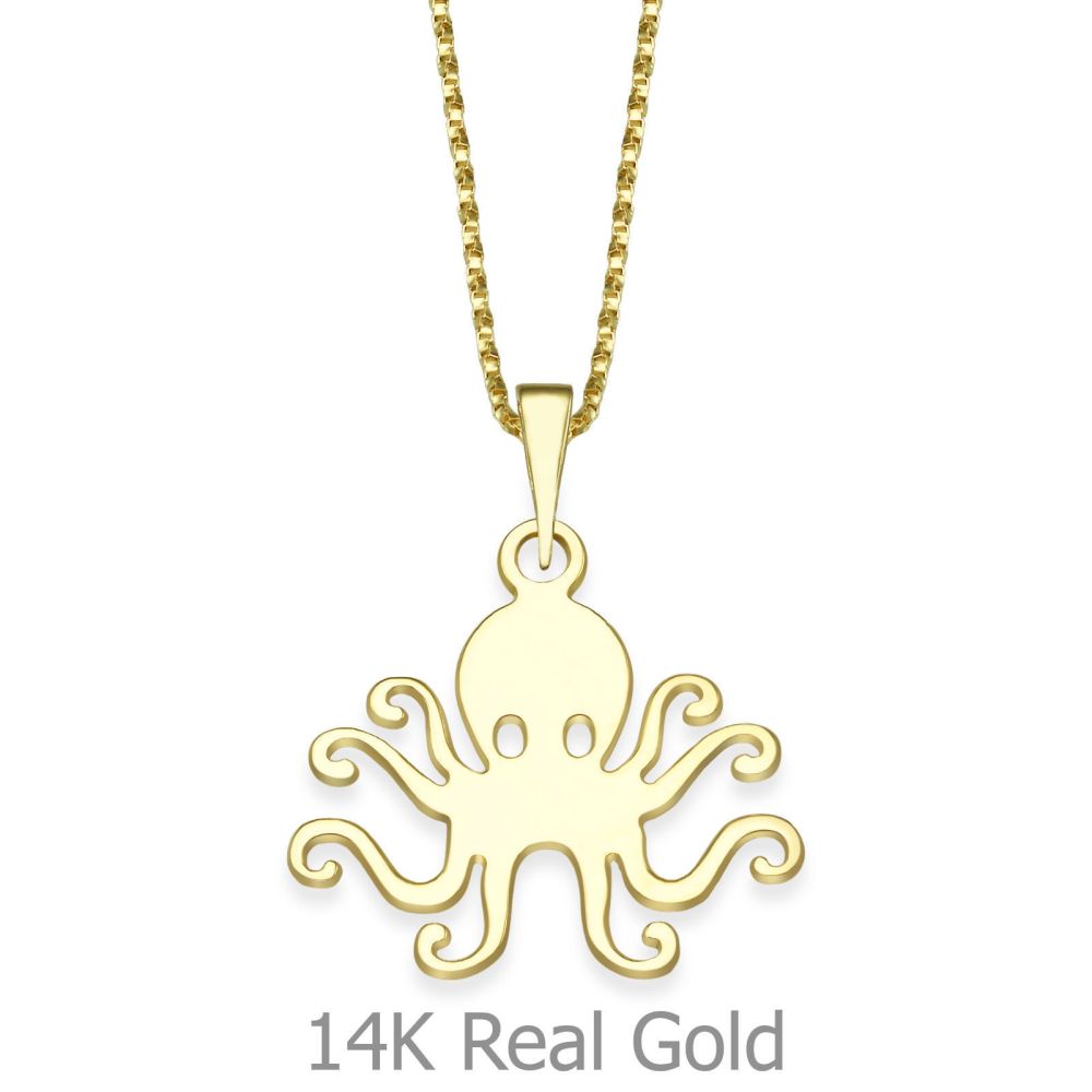 Girl's Jewelry | Pendant and Necklace in 14K Yellow Gold - Oli Octopus