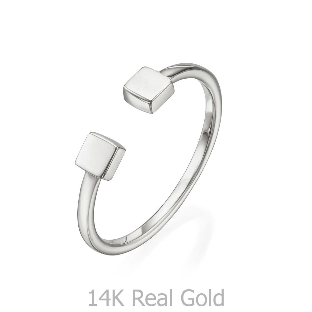 Women’s Gold Jewelry | Open Ring in 14K White Gold - Squares