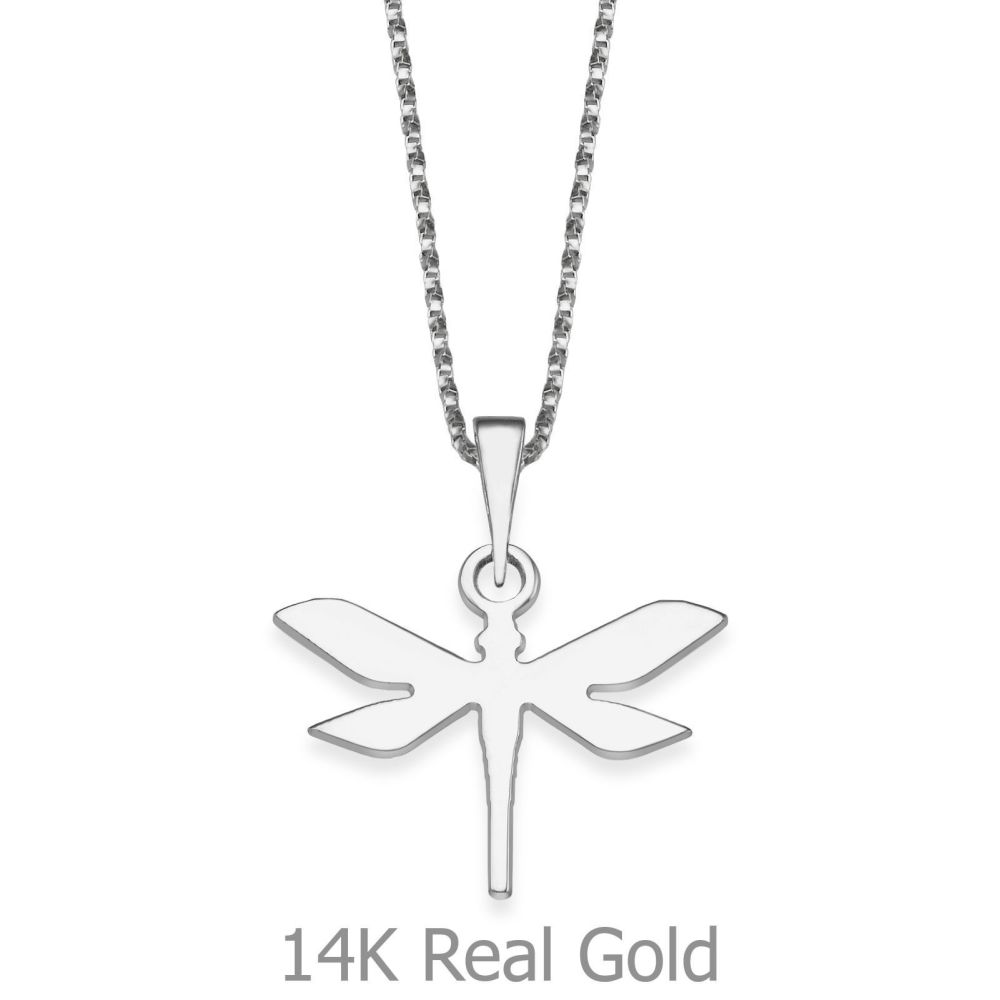 Girl's Jewelry | Pendant and Necklace in 14K White Gold - Dragon Fly