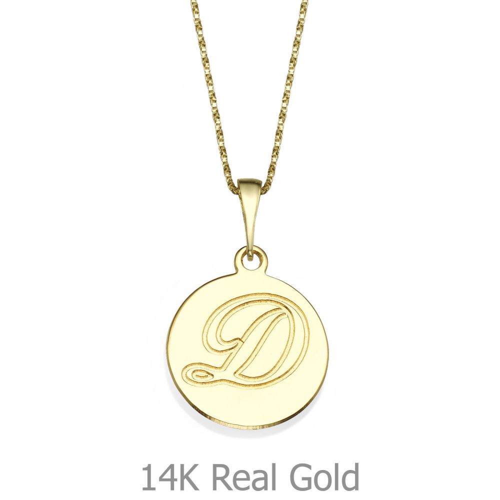 Personalized Necklaces | Engraved Initial Disc Necklace in Yellow Gold