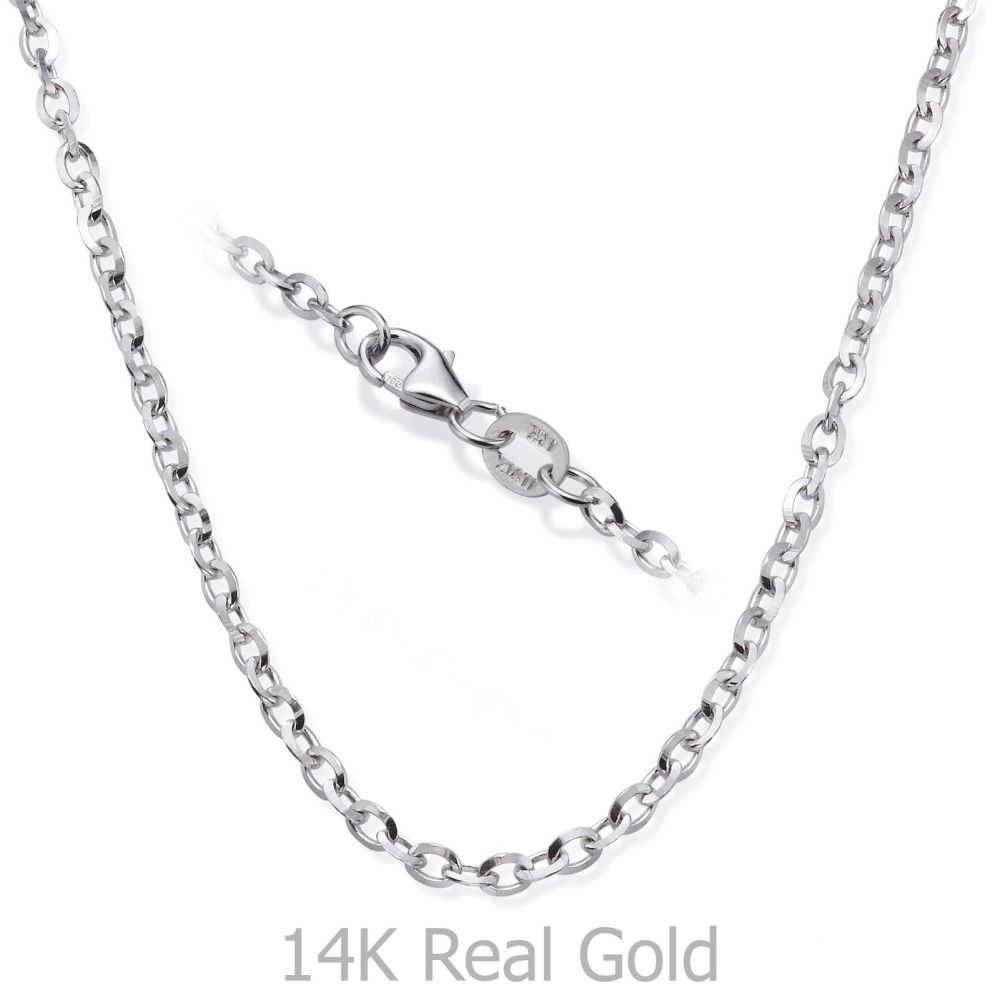 Gold Chains | 14K White Gold Rollo Chain Necklace 2.2mm Thick, 19.5