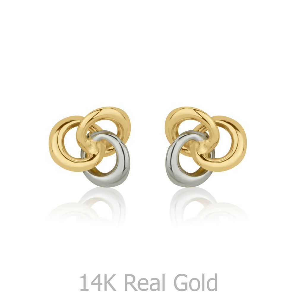 Girl's Jewelry | 14K White & Yellow Gold Kid's Stud Earrings - Unity of Circles - Small
