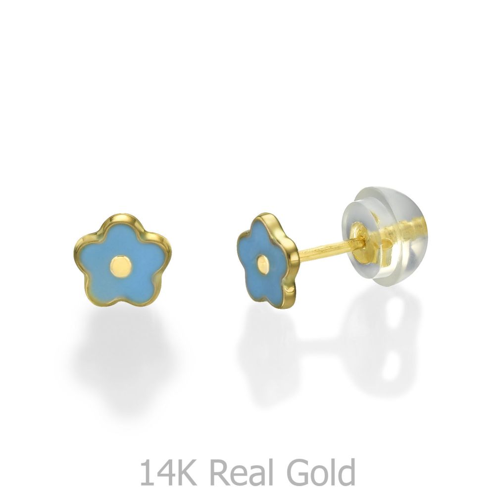 Girl's Jewelry | 14K Yellow Gold Kid's Stud Earrings - Bluebell Flower