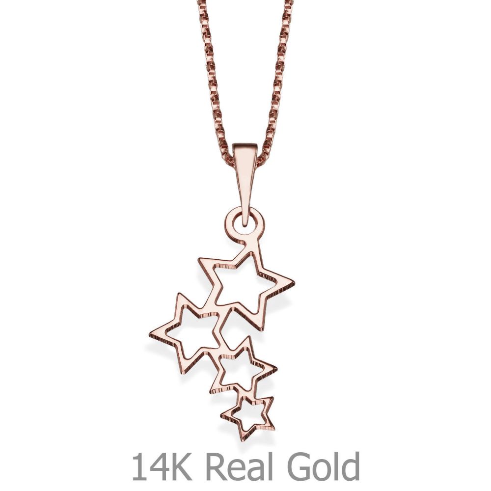 Girl's Jewelry | Pendant and Necklace in 14K Rose Gold - Wishing Stars