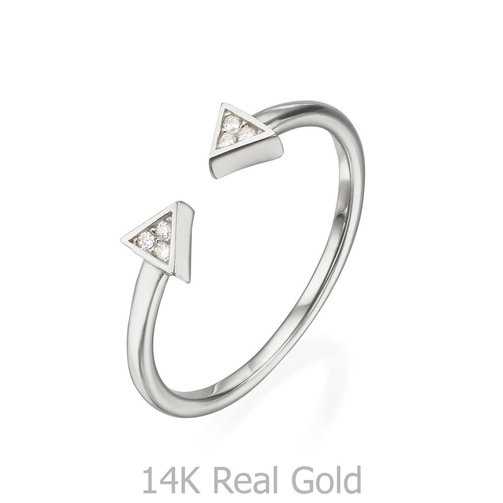 Women’s Gold Jewelry | Open Ring in 14K White Gold - Sparkling Triangles