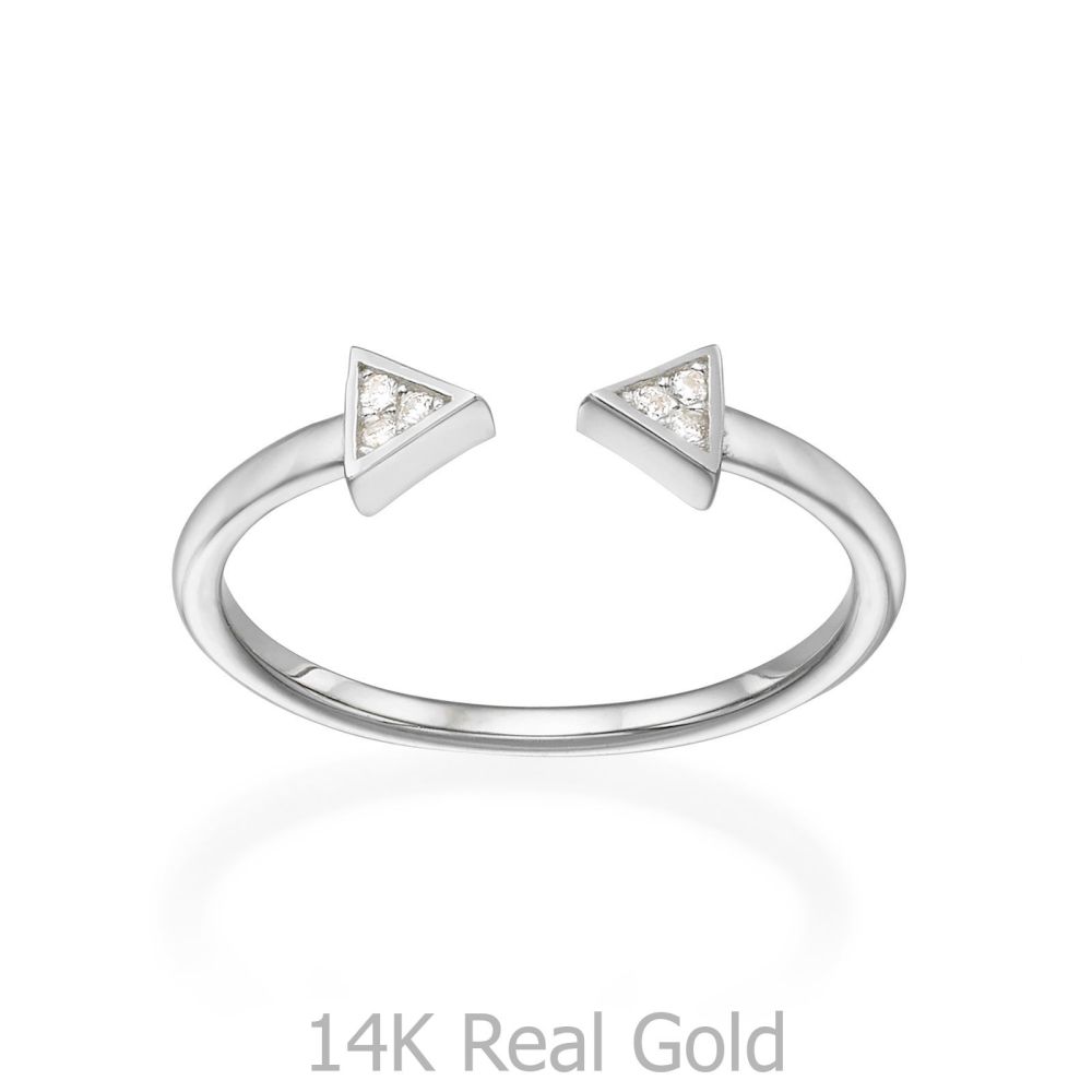 Women’s Gold Jewelry | Open Ring in 14K White Gold - Sparkling Triangles