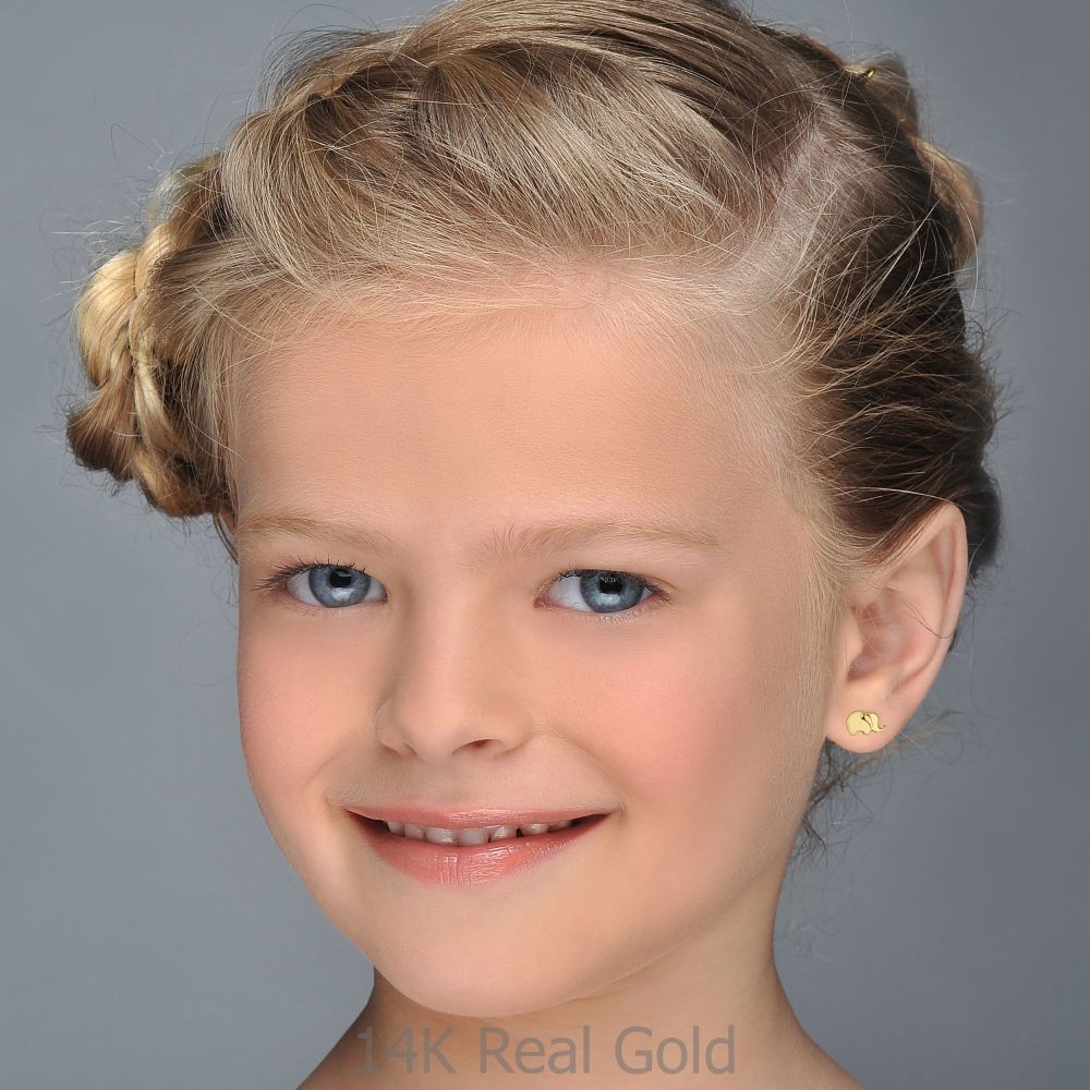 Girl's Jewelry | 14K Yellow Gold Kid's Stud Earrings - Eli Elephant