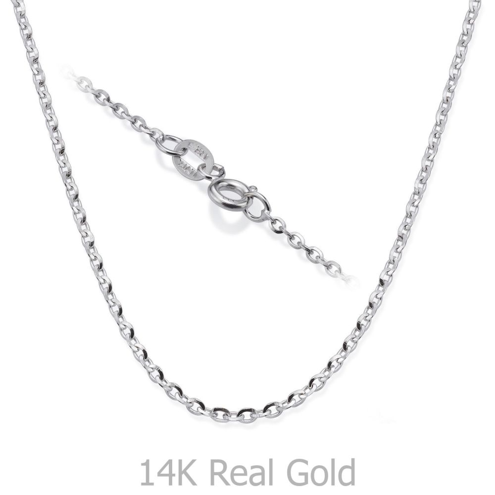 Gold Chains | 14K White Gold Rollo Chain Necklace 1.6mm Thick, 17.7